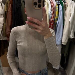 Zara Light Gray Ribbed Knit Top